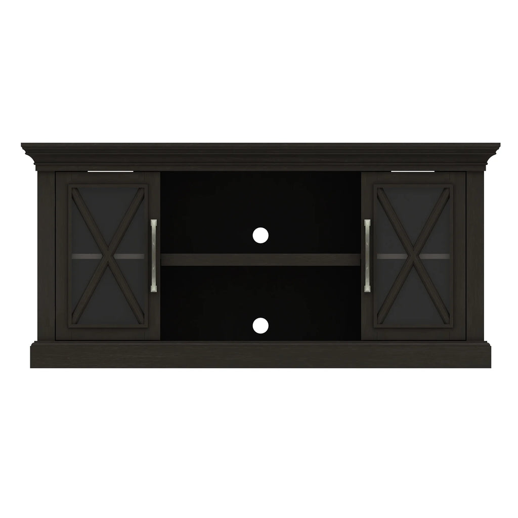 Black TV Stand with Two Side Cabinets and Open Shelves Z90522
