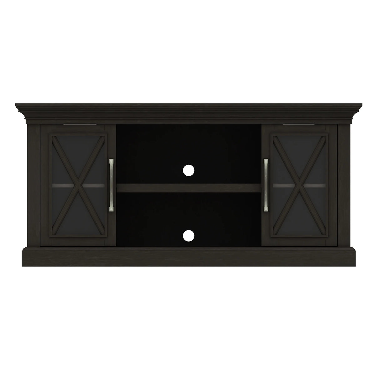 Black TV Stand with Two Side Cabinets and Open Shelves Z90522