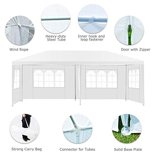 10'x20' White Canopy Tent with 6 Removable Sidewalls Q779