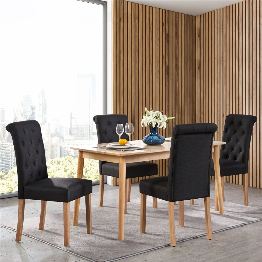 Black Fabric Upholstered High Back Dining Chair, Set of 2 L28379