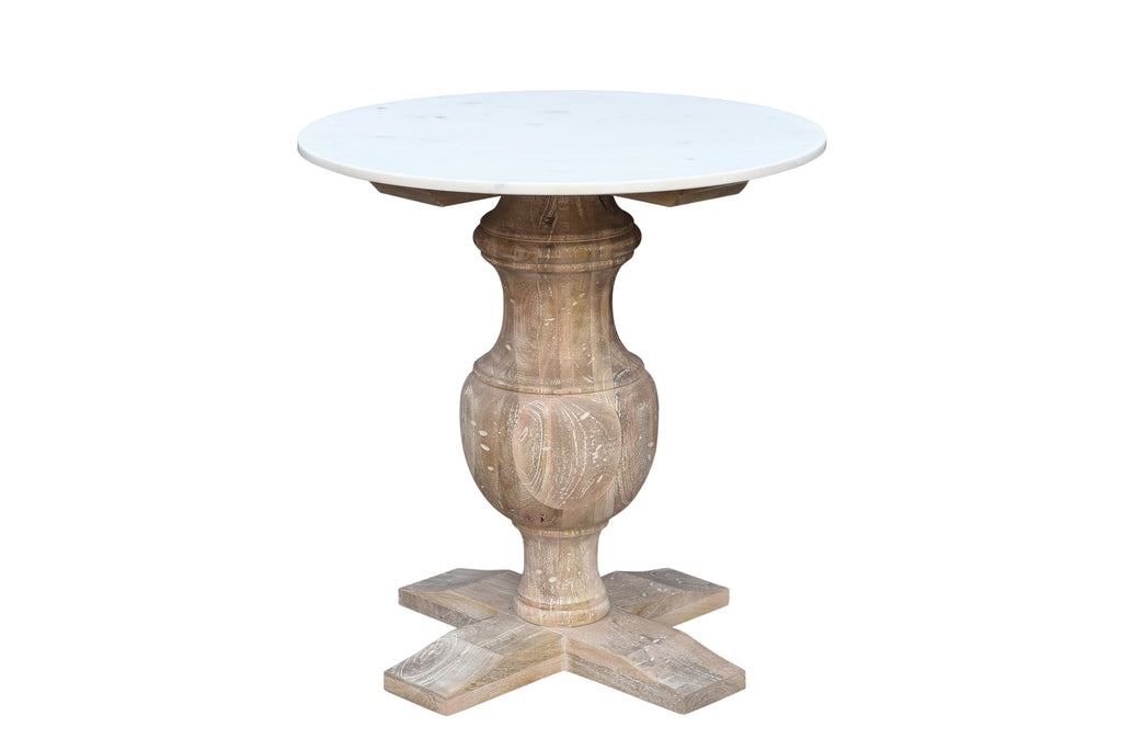 Handmade Marble and Solid Wood Pedestal End Table D8955