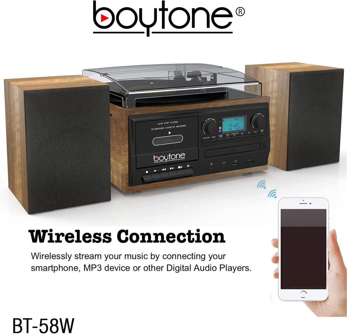 Bluetooth Record Player Turntable with CD Player, Cassette, AM/FM Radio, USB/SD Encoding, Built in Amplifier S63331
