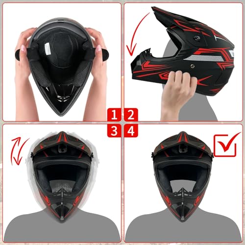 Kids Motocross Helmet with Goggles Gloves Mask C812