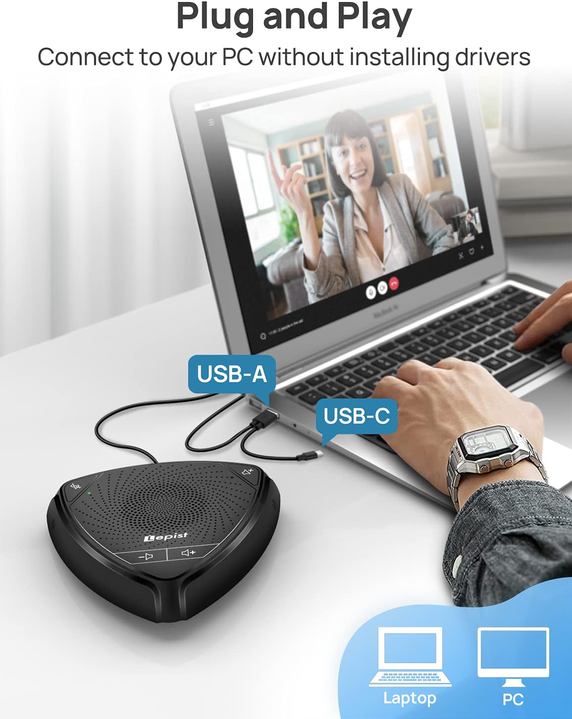 USB Speakerphone with Microphone 360° Voice Pickup M448