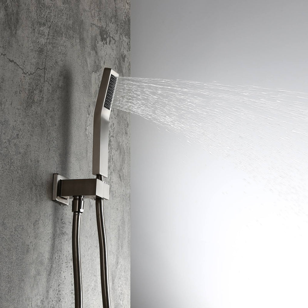 Brushed Nickel 10x22 Shower Set Rainfall Shower Head Handheld Spray C1577