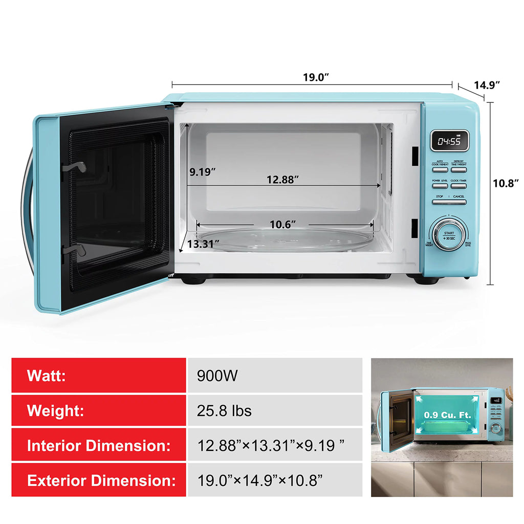 Blue 0.9 cu ft Retro Countertop Microwave Oven O333