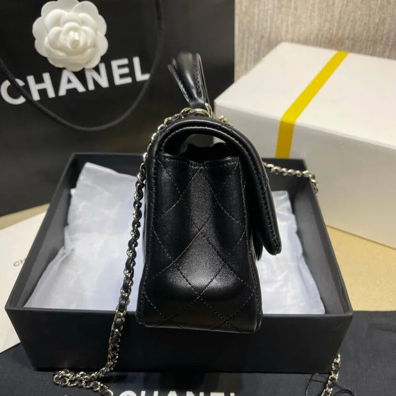 Black Lambskin Mini Flap Bag With Top Handle M7195