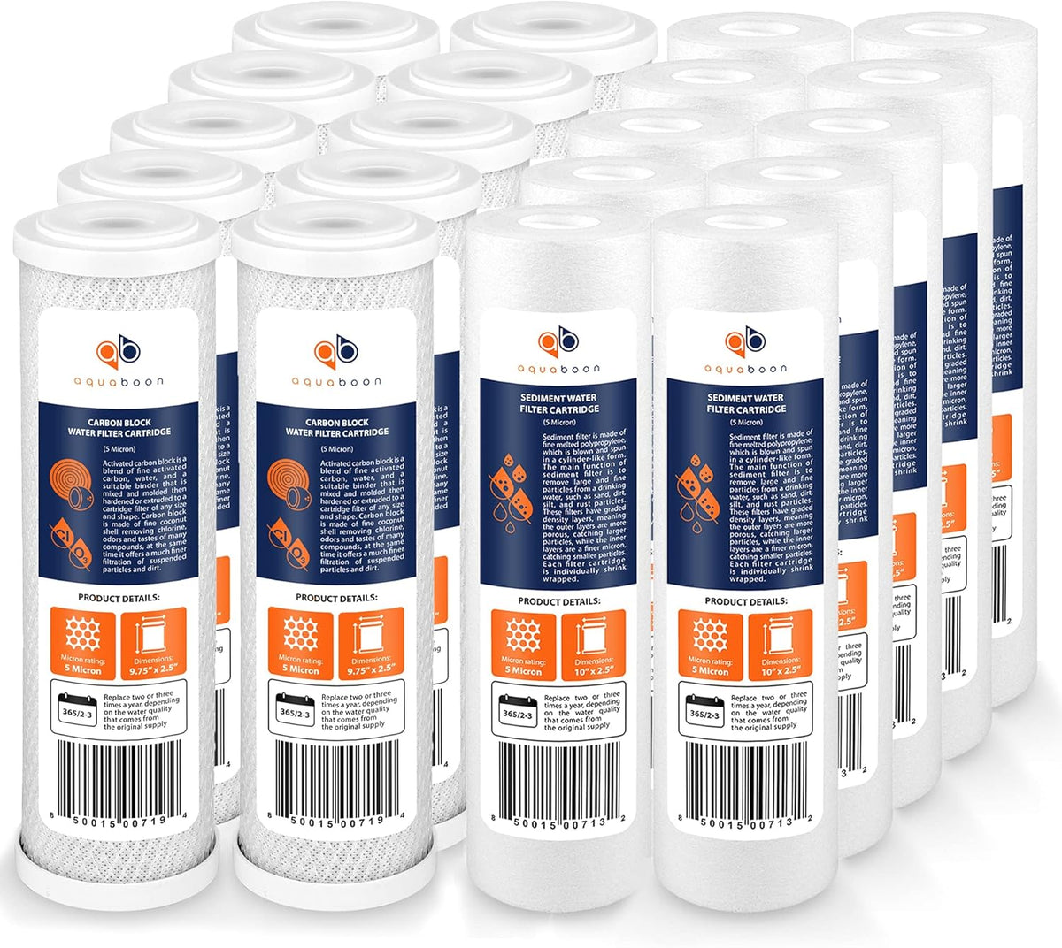 Set of 20 5 Micron 10 inch Water Filter Cartridges X95036