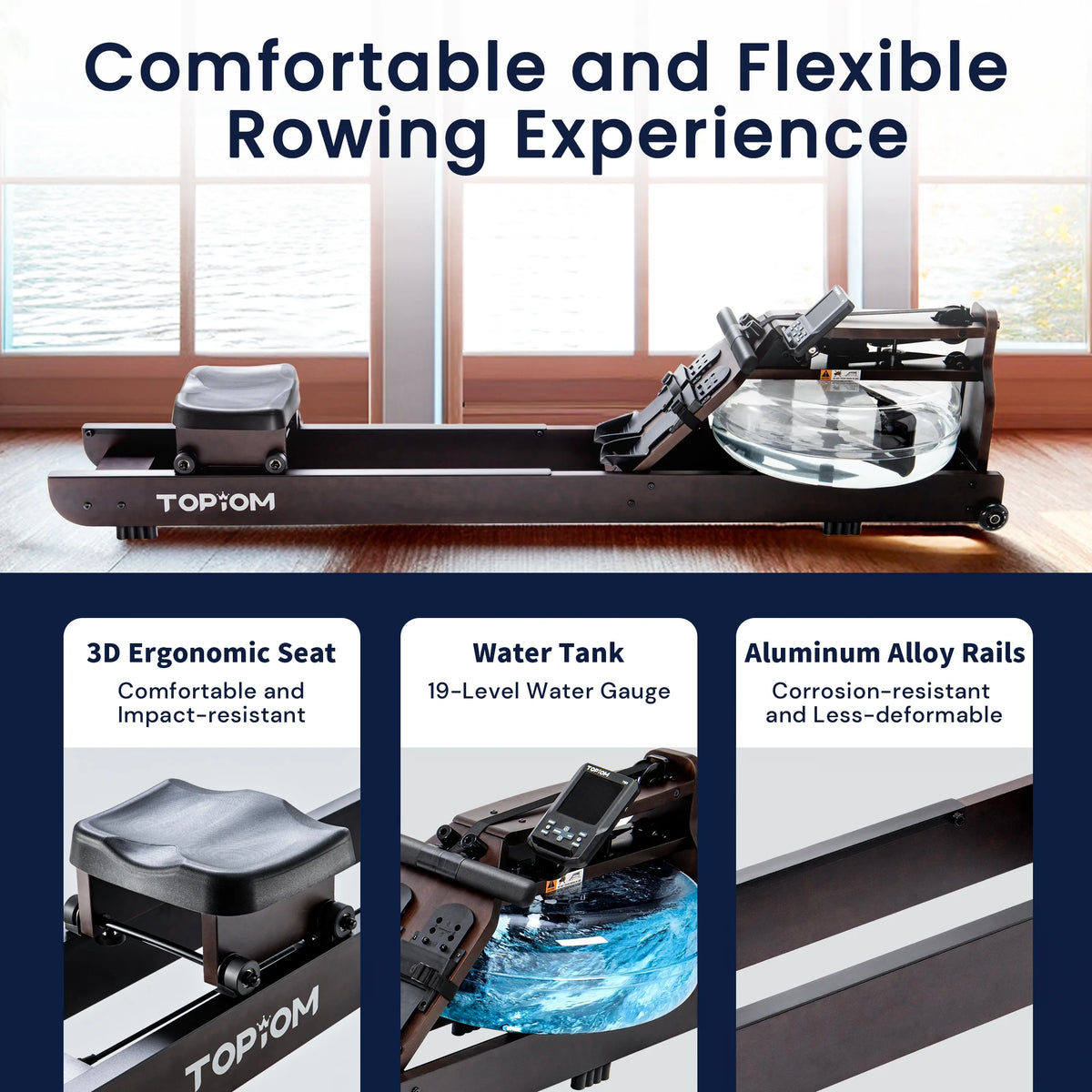 Water Rowing Machine with Performance Monitor Bluetooth 400 lbs Max Load G6141