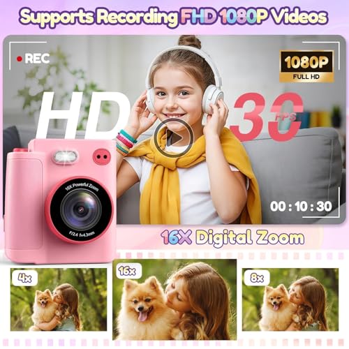 Instant Print Dual Lens Digital Camera with 32G SD Card Storage Bag Pink F18133