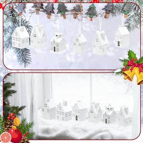 Set of 6 White Ceramic Christmas Village Houses H400481
