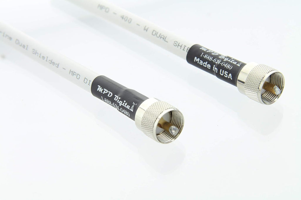 White 50 ohm Coaxial Cable with UHF PL259 Male Crimp Connectors, 25 ft Pack of 2 T34530
