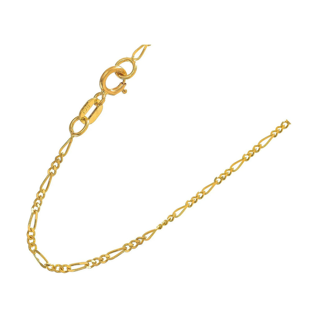 14k Solid Yellow Gold Figaro Chain Necklace, 18 Inches E290