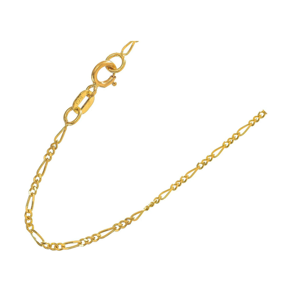 14k Solid Yellow Gold Figaro Chain Necklace, 18 Inches E290