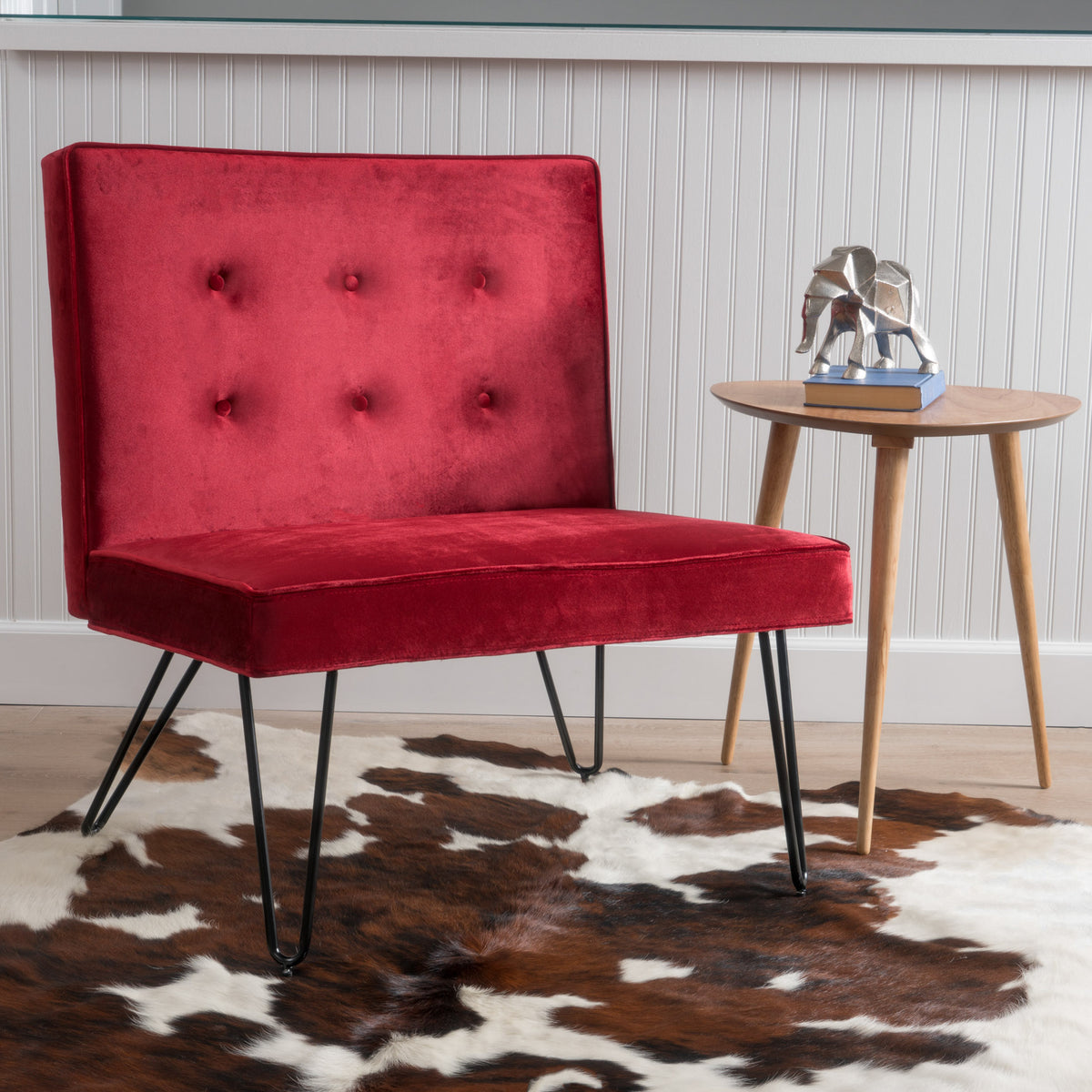 Berry and Black Velvet Accent Chair W530