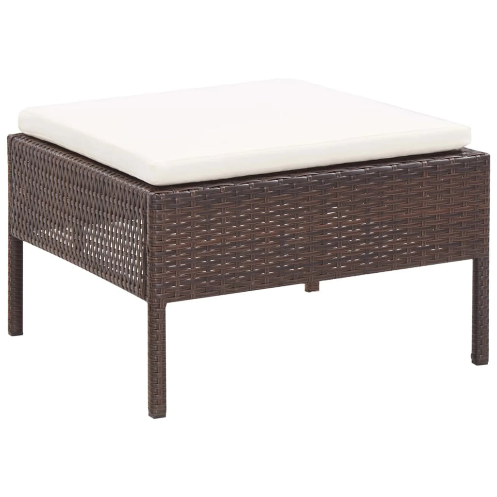 5 Piece Outdoor Conversation Set with White Cushion and Coffee Table Brown Poly Rattan E62126