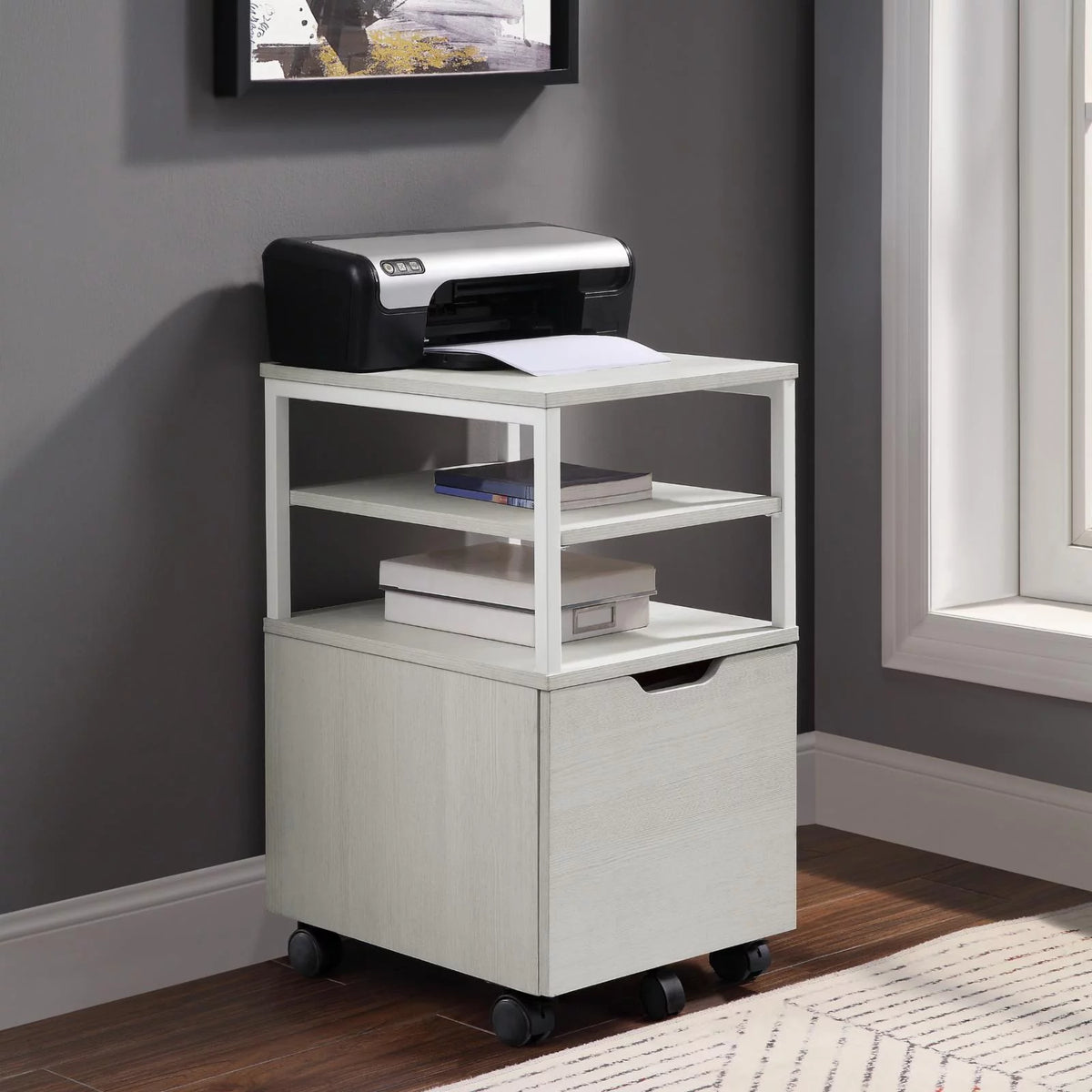 Wood 1-Drawer Mobile Storage Cart J267