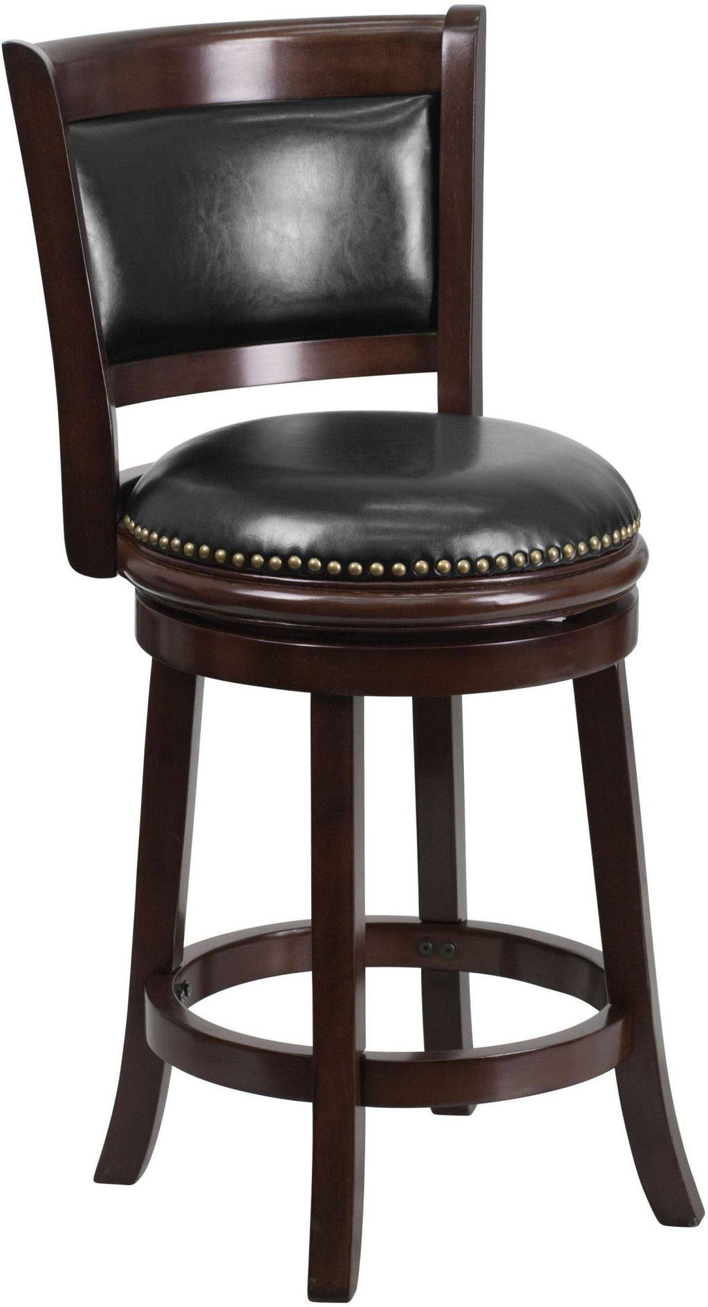 Cappuccino Wood Counter Height Stool with Black Leather Swivel Seat W52407