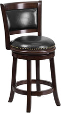 Cappuccino Wood Counter Height Stool with Black Leather Swivel Seat W52407