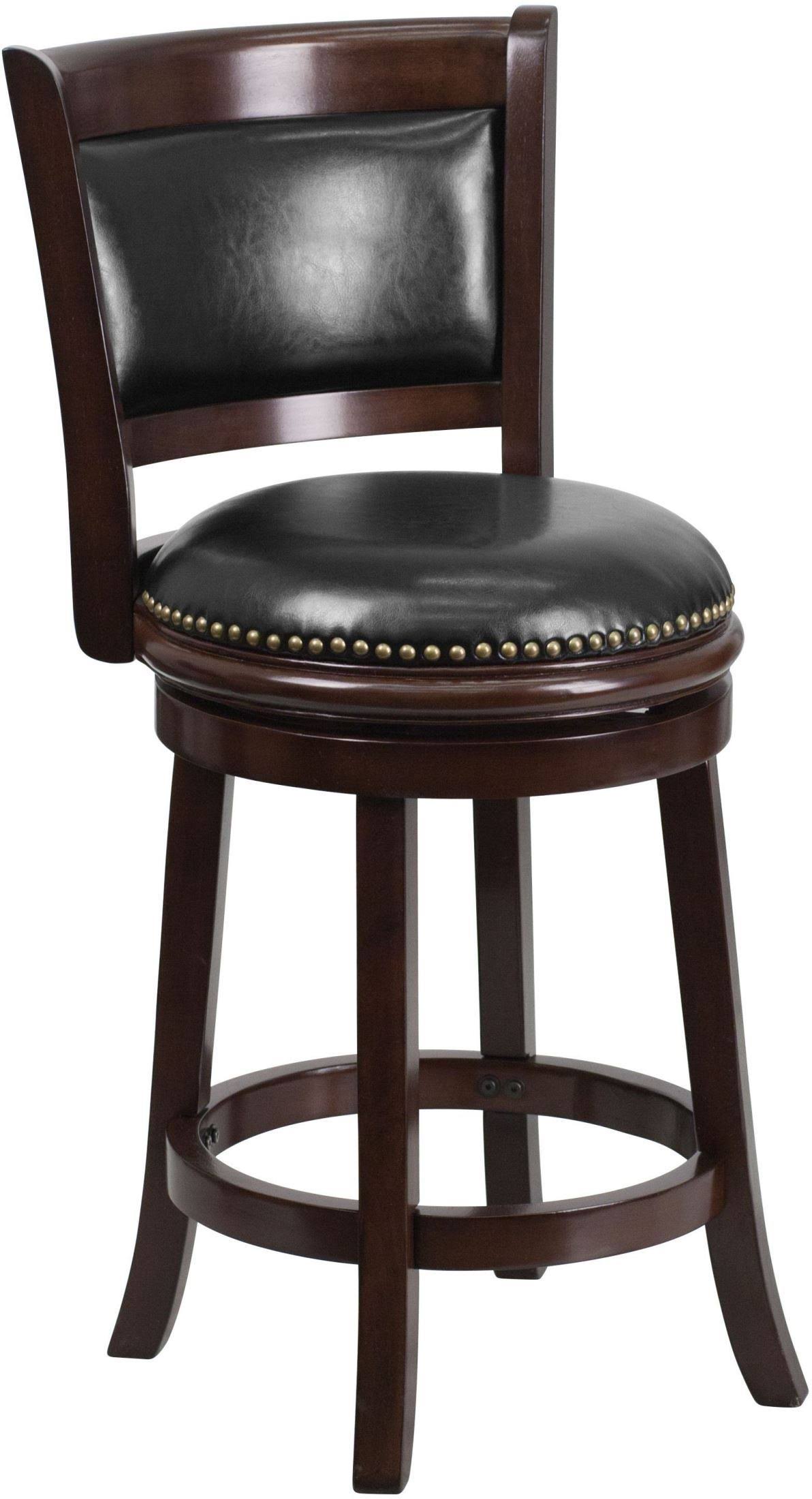 Cappuccino Wood Counter Height Stool with Black Leather Swivel Seat W52407
