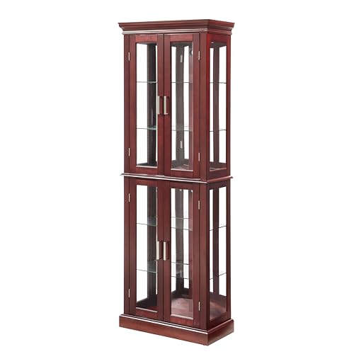Lighted Glass Display Cabinet with Adjustable Shelves and Mirrored Back P235