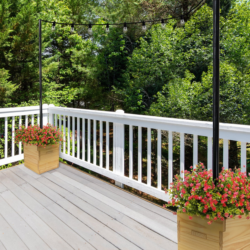 Wooden Planter Box Set with String Light Pole U853482