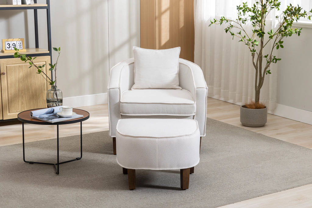 Beige Linen Upholstered Accent Chair with Ottoman R922