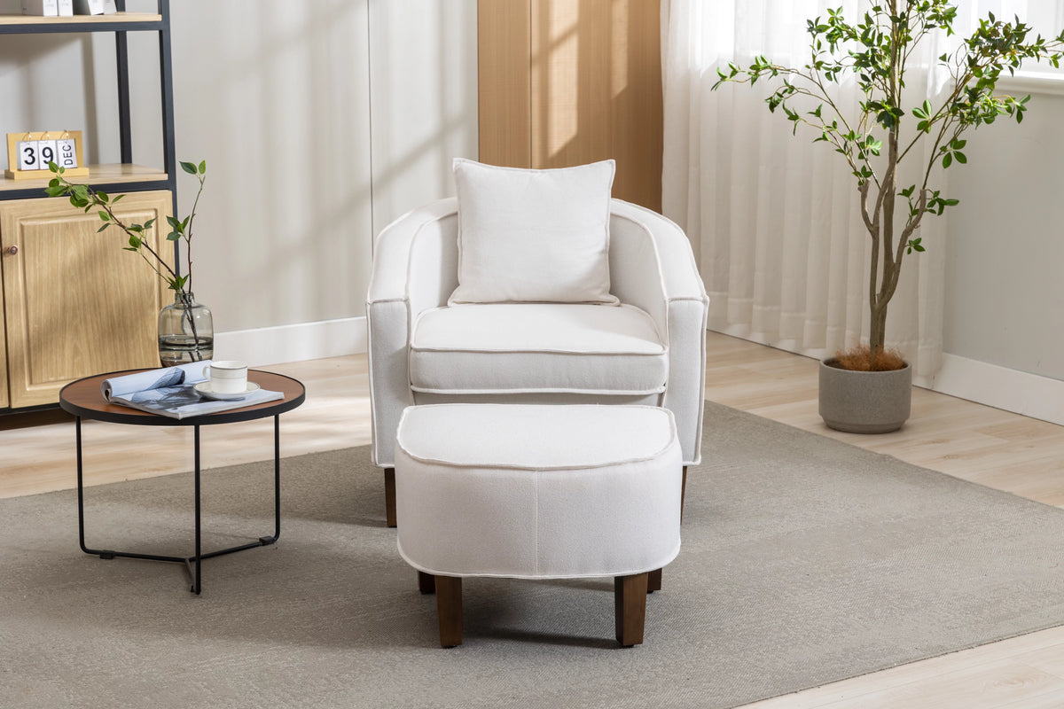 Beige Linen Upholstered Accent Chair with Ottoman R922