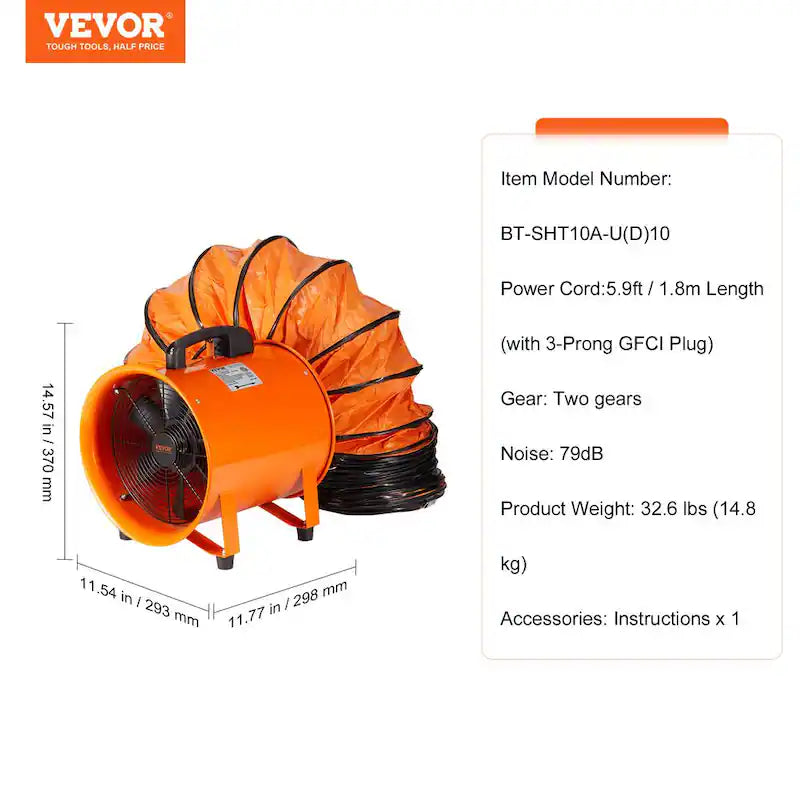 Orange 10 in. Heavy Duty Blower Fan with 33 ft. Duct Hose M78845