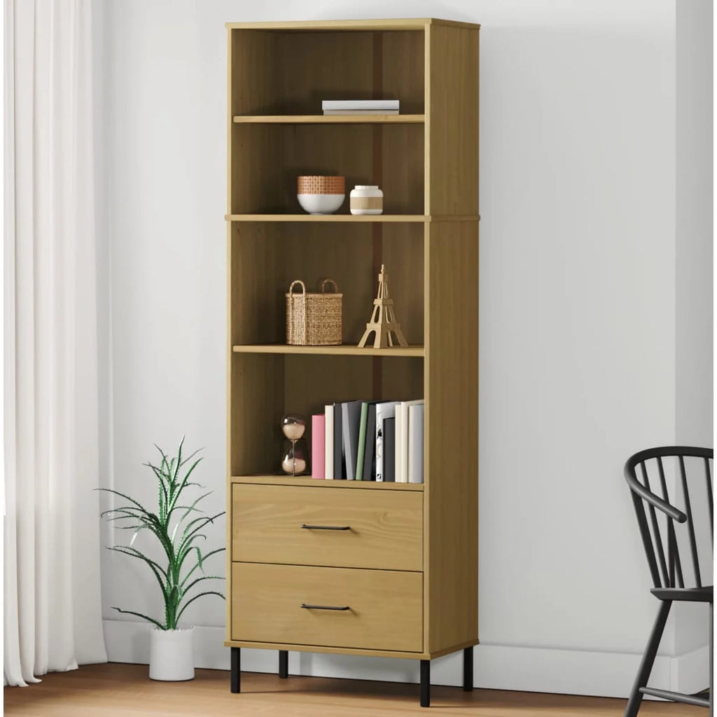 Pine Wood Bookcase with 2 Drawers and 4 Compartments L33644