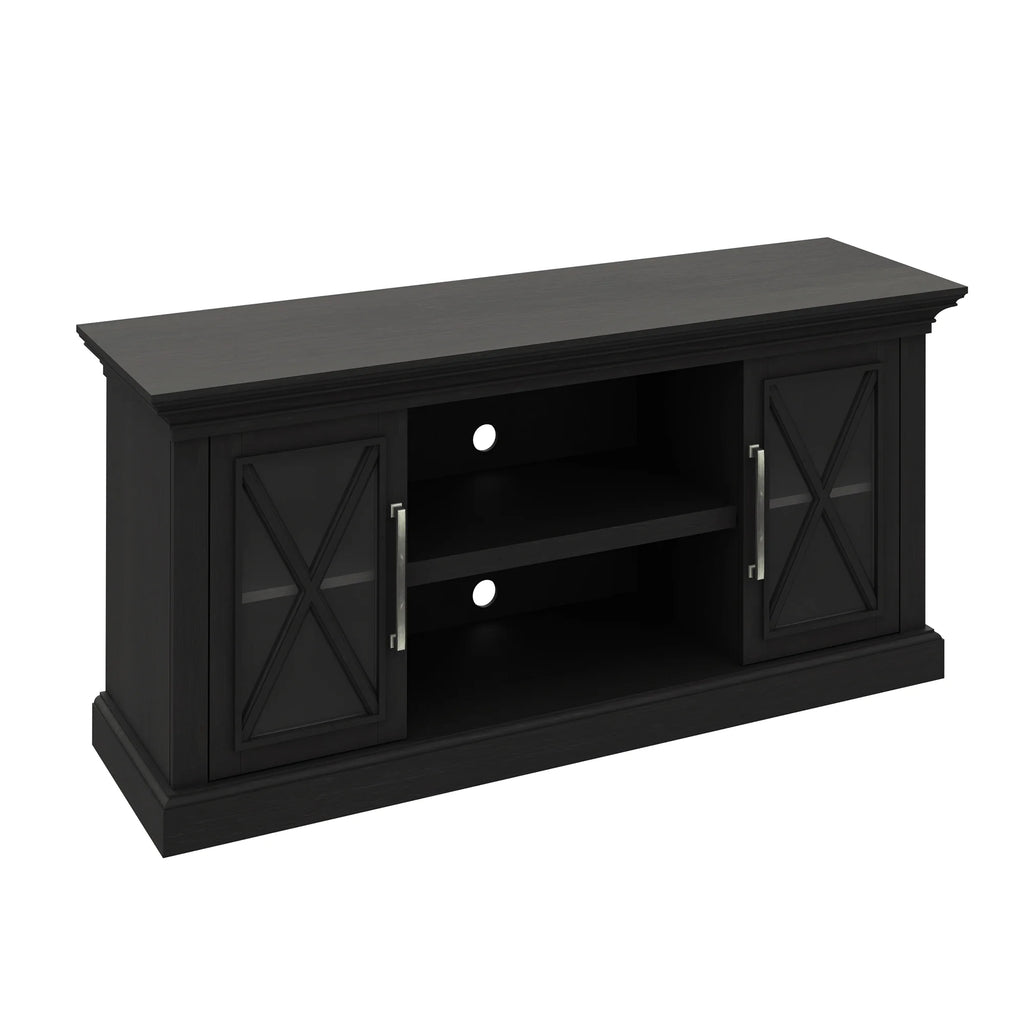 Black TV Stand with Two Side Cabinets and Open Shelves Z90522