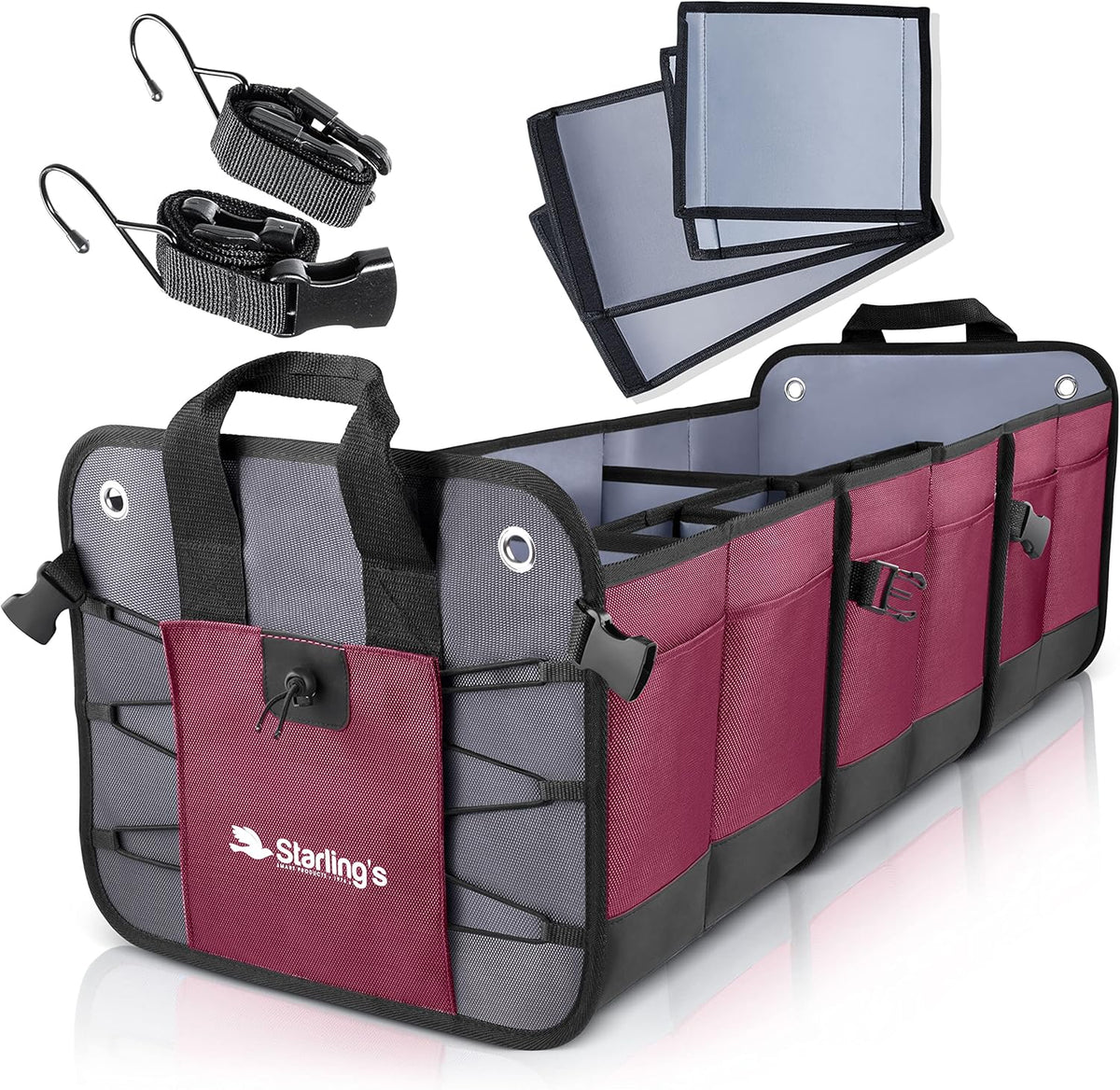 Car Trunk Organizer Storage SUV Cargo Organizer Adjustable Black 3 Compartments E5599