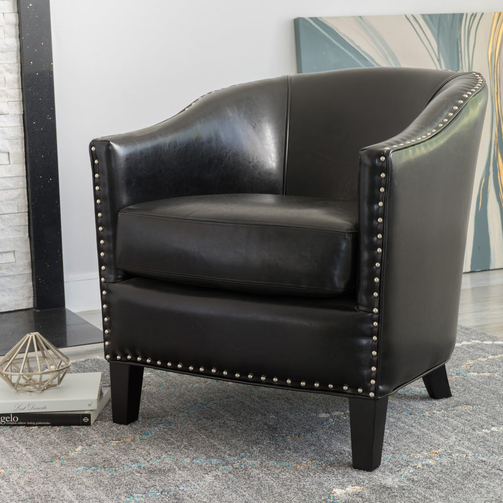 Black Bonded Leather Club Chair with Nailhead Trim O940650