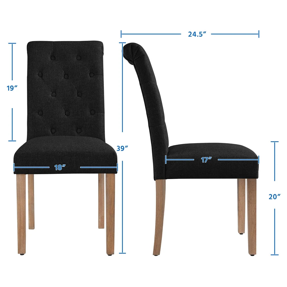 Black Fabric Upholstered High Back Dining Chair, Set of 2 L28379