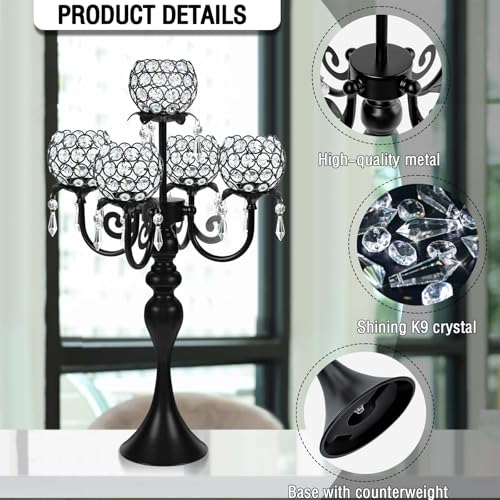 Black 5-Arm Crystal Pendant Candle Holder E62730
