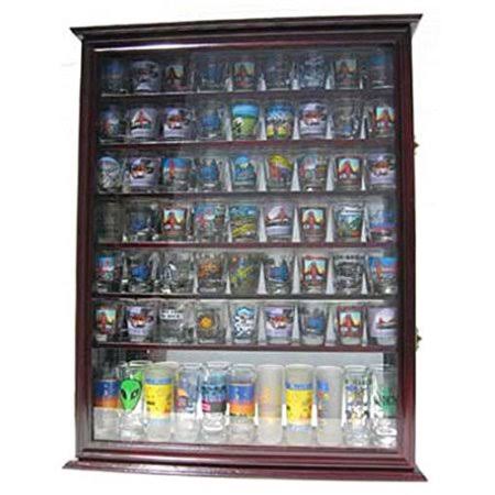 Large 72-Shot Glass Display Case Cabinet with Glass Door, Cherry Finish R164