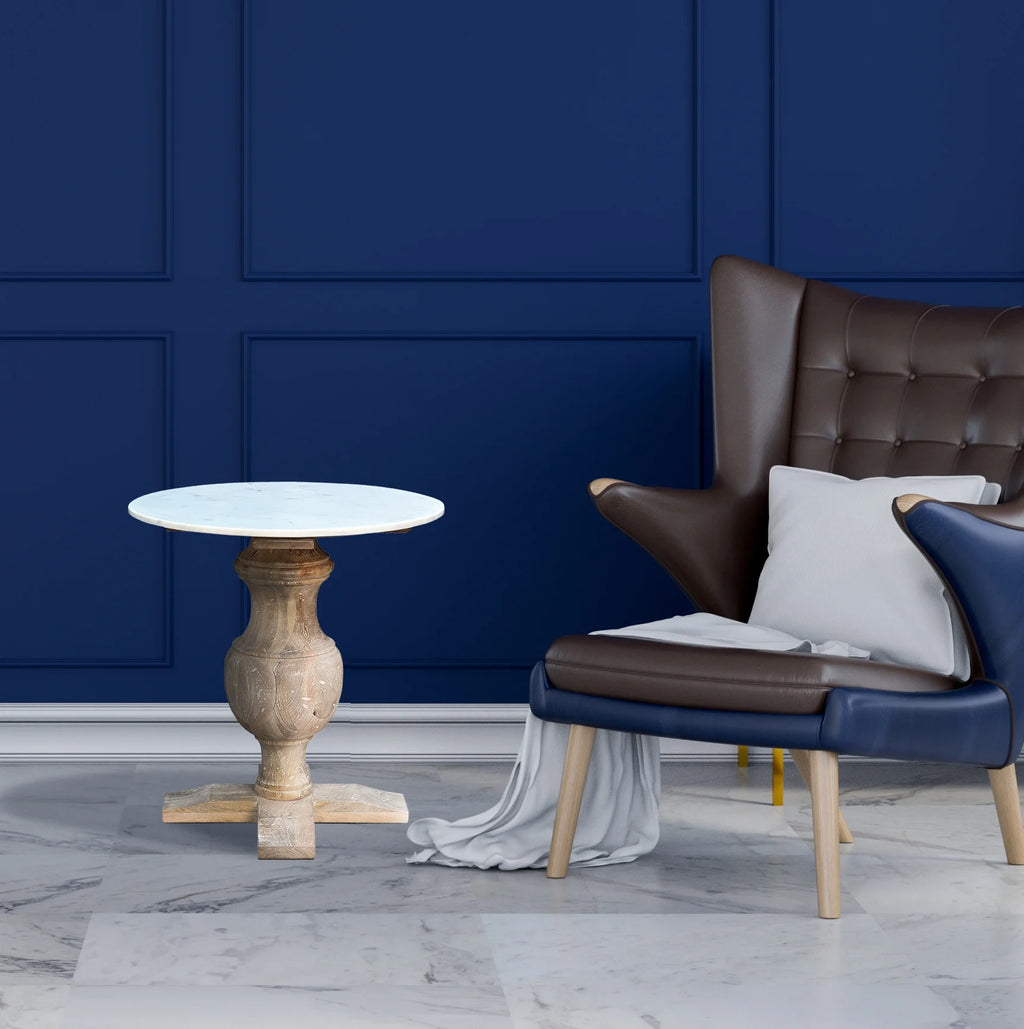 Handmade Marble and Solid Wood Pedestal End Table D8955