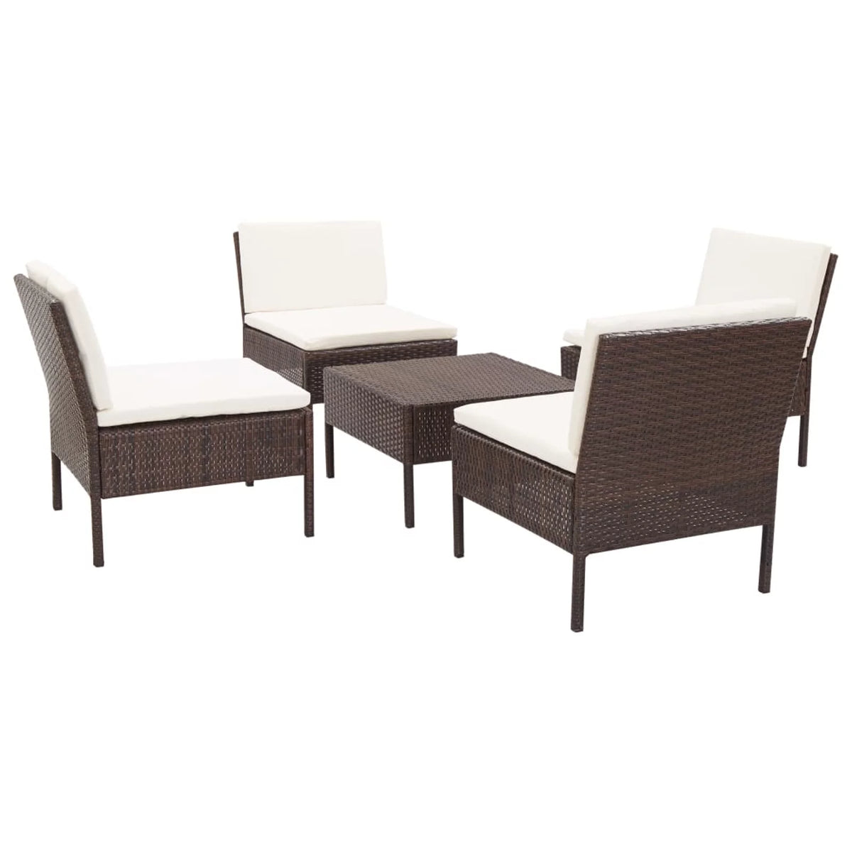 5 Piece Outdoor Conversation Set with White Cushion and Coffee Table Brown Poly Rattan E62126