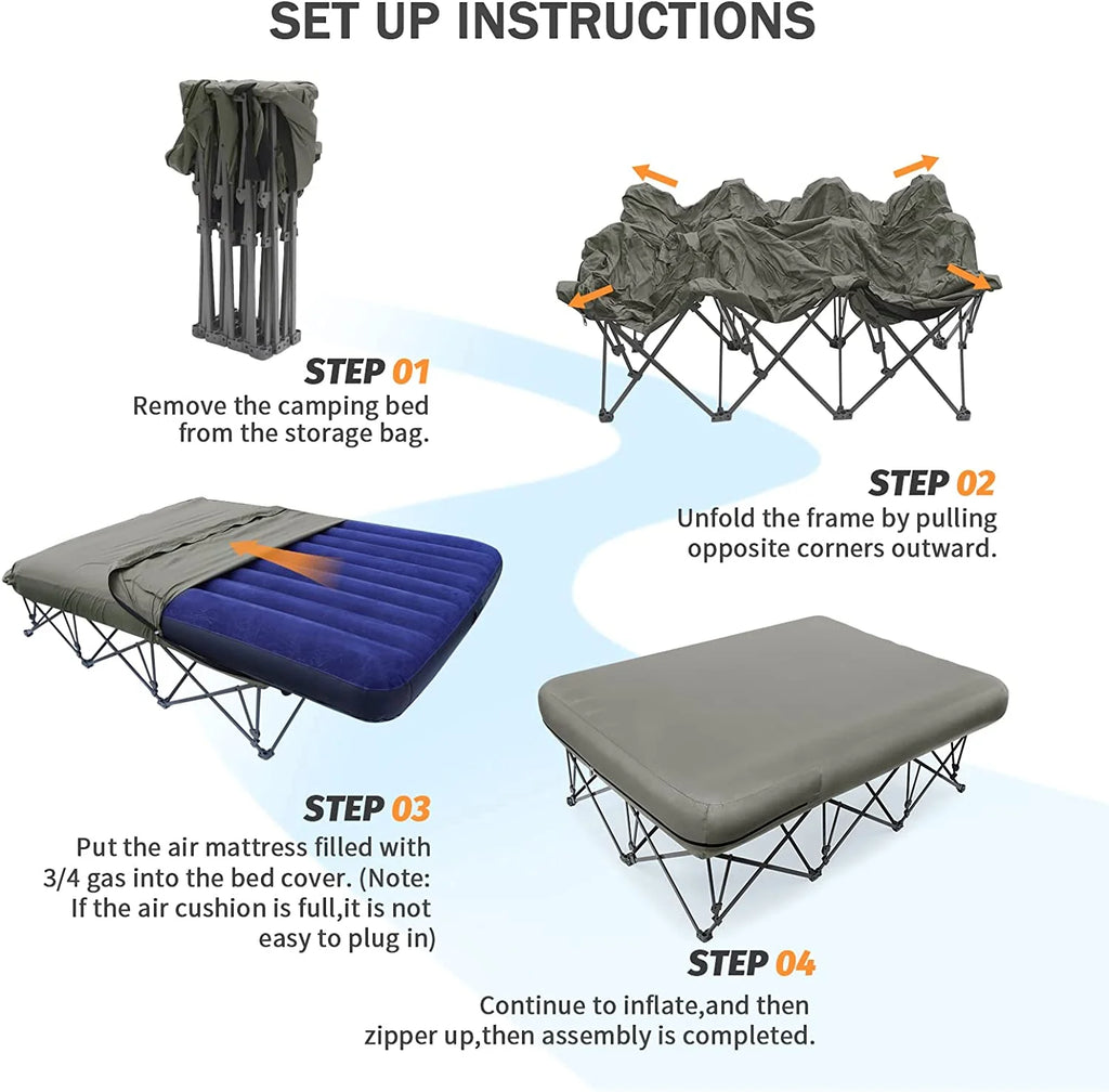 2 Person Folding Camping Cot with Inflatable Air Mattress and Carry Bag M97204