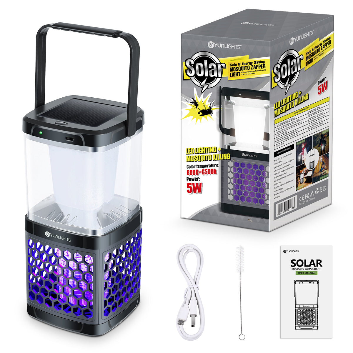 Solar Mosquito Zapper Camping Lantern Bug Zapper Lamp Portable Tent Lamp 2 in 1 Function Bug Zapper Light for Outdoors O1153