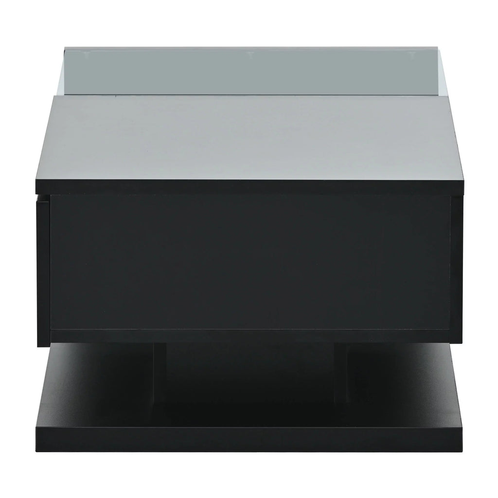 39.3" Black 2-Tier Coffee Table with Tempered Glass W869