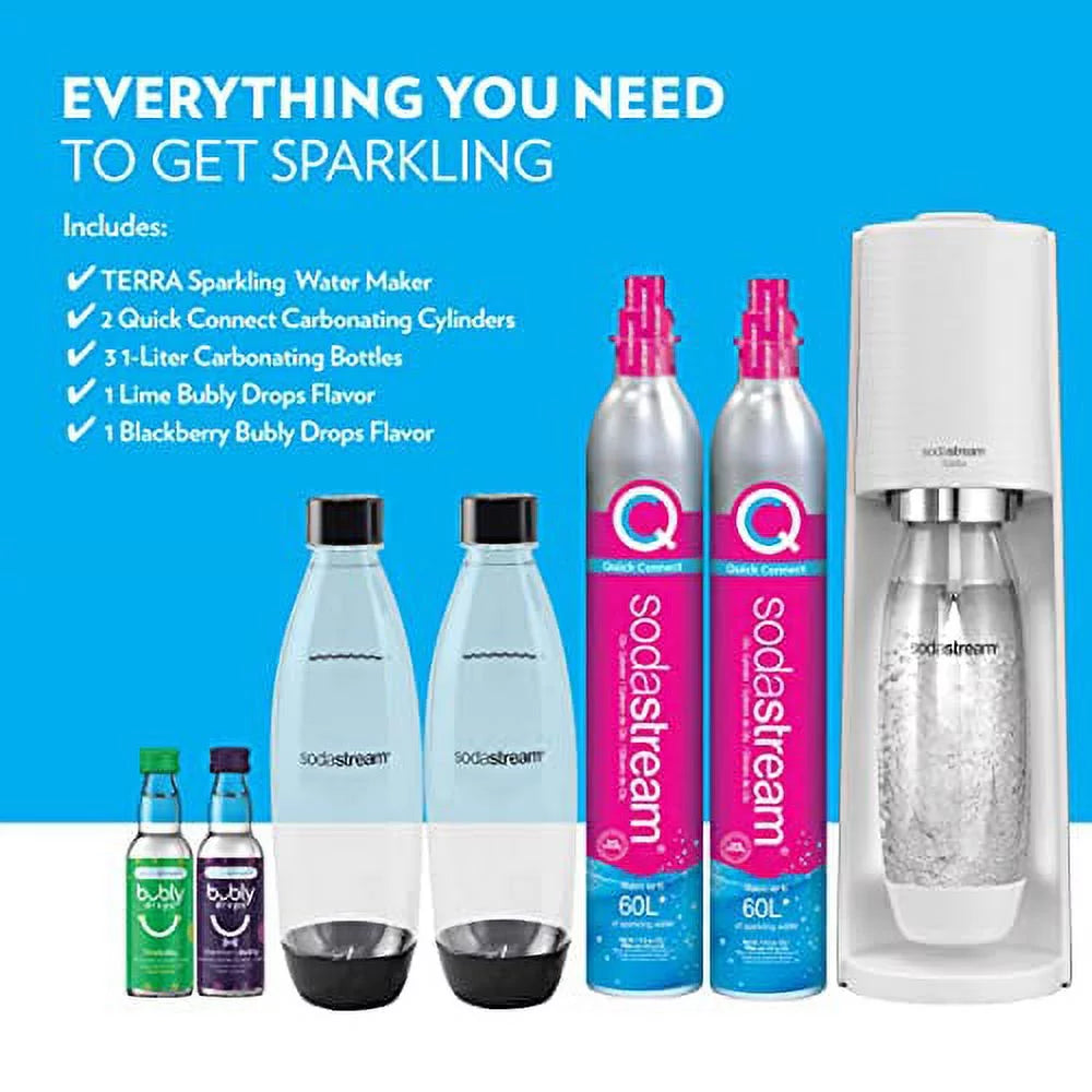 White Sparkling Water Maker Bundle with CO2, Bottles, and Flavors V40904