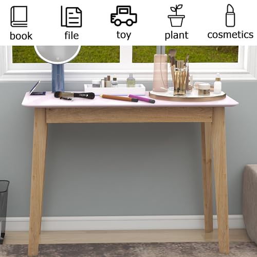 Pink Vanity Desk with Solid Rubber Wood Legs L272324