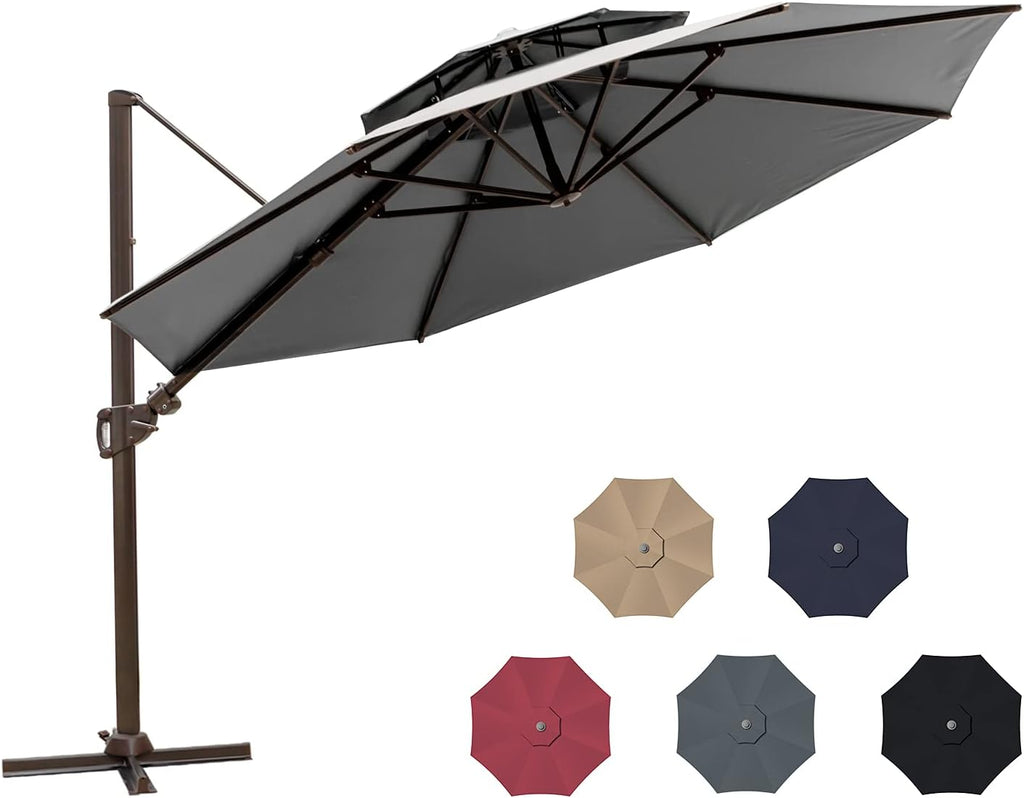 11.5ft Double Top Round Cantilever Umbrella with Cross Base U562180