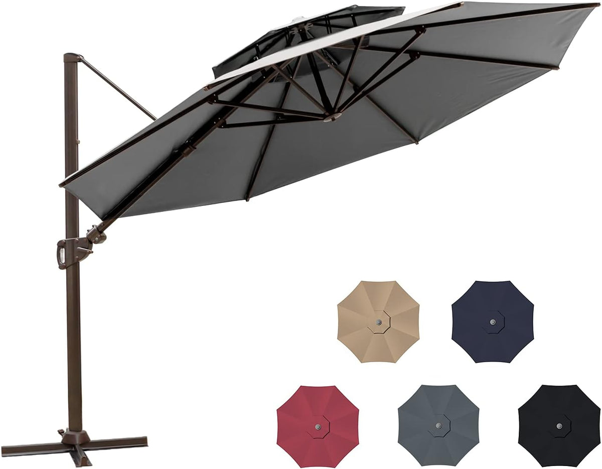 11.5ft Double Top Round Cantilever Umbrella with Cross Base U562180