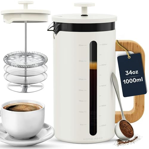 34 oz French Press Coffee Maker with Bamboo Wood Handle Borosilicate Glass R6372