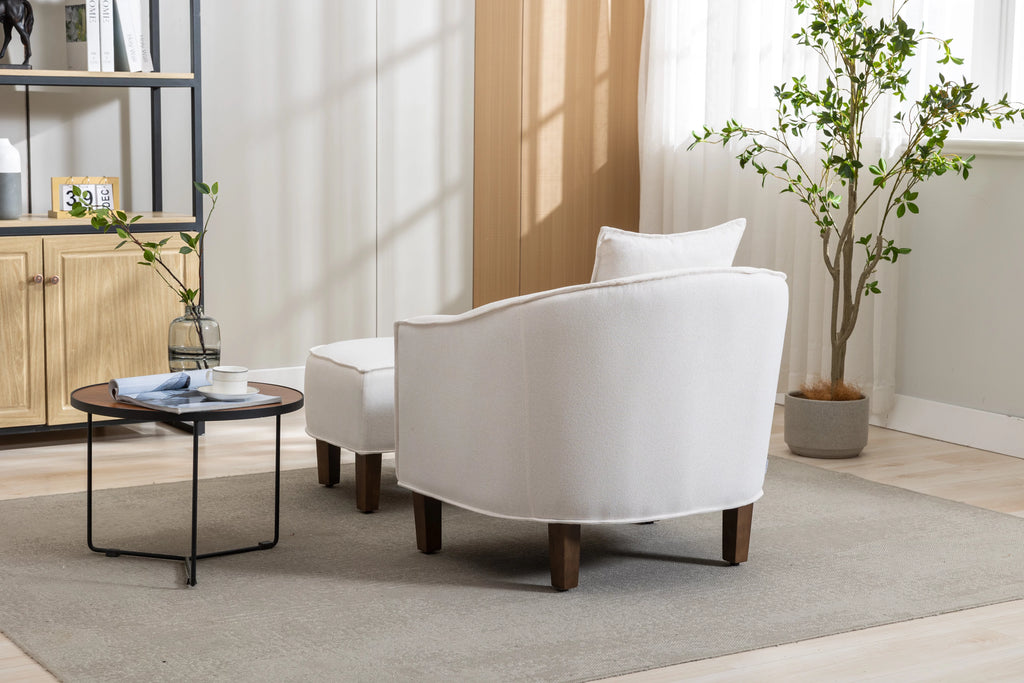 Beige Linen Upholstered Accent Chair with Ottoman R922