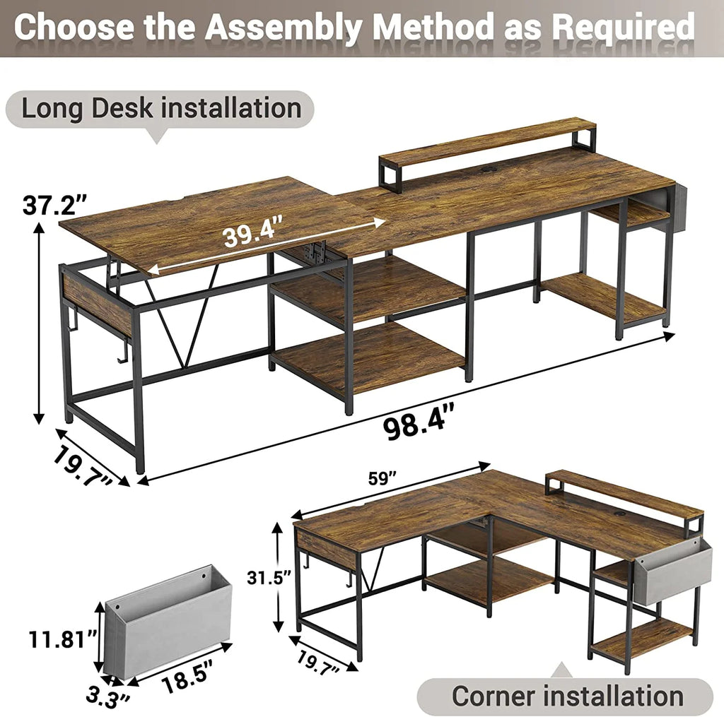 L Shaped Desk with Lift Top and Storage Shelves X7205