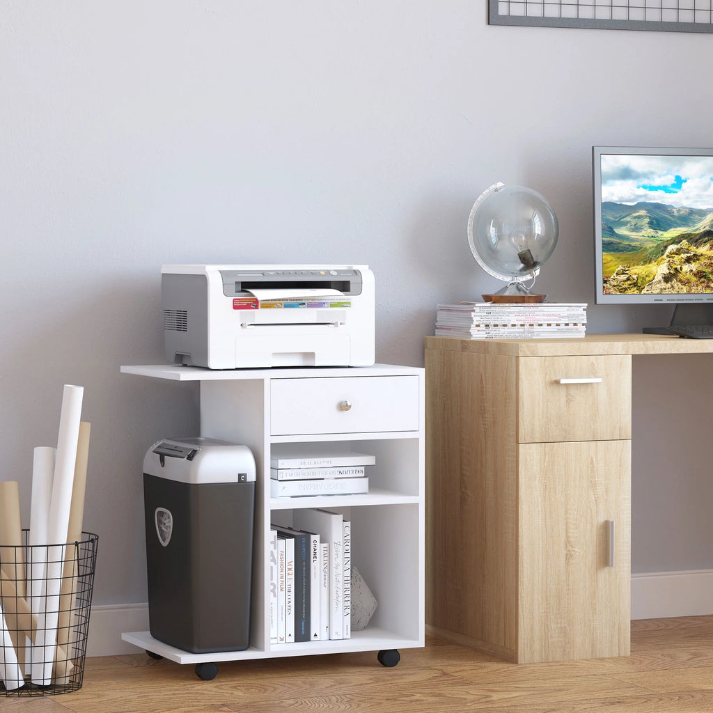 Printer Table Desk with Wheels and Adjustable Shelf E6508