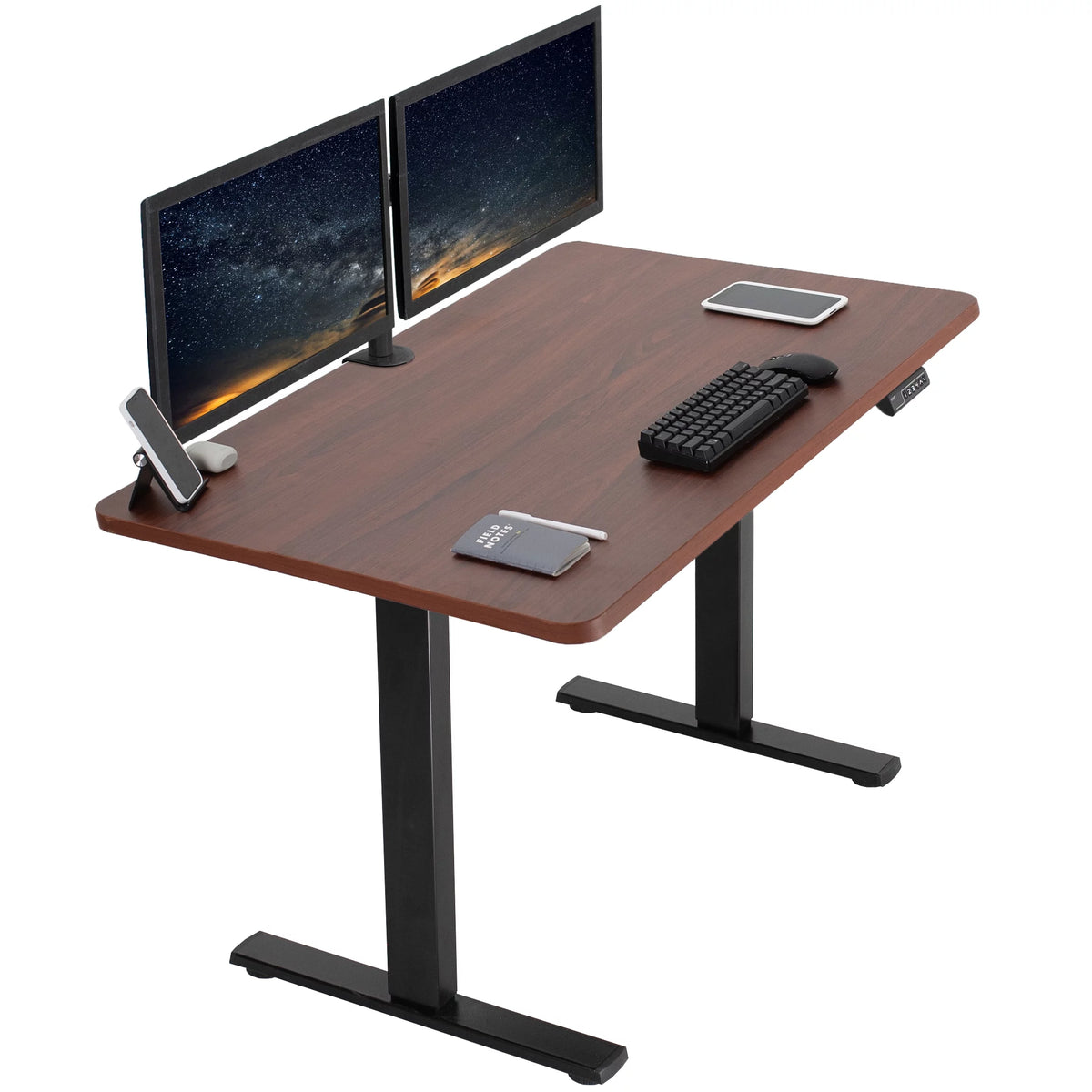 Electric 48" x 30" Stand Up Desk, Dark Walnut Top, Black Frame V9434